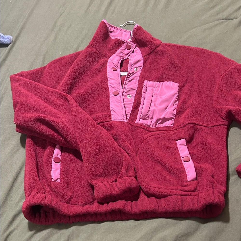Red and Pink Fleece Pullover